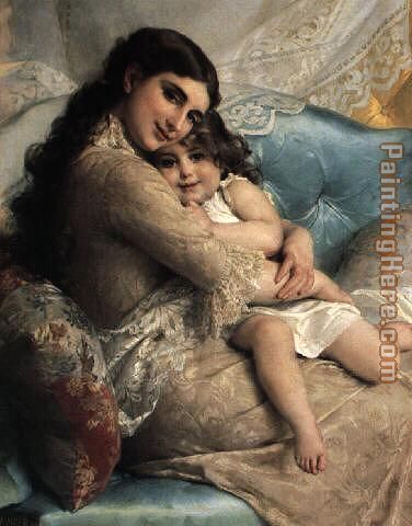 Portrait of a Mother and Daughter painting - Emile Munier Portrait of a Mother and Daughter art painting
